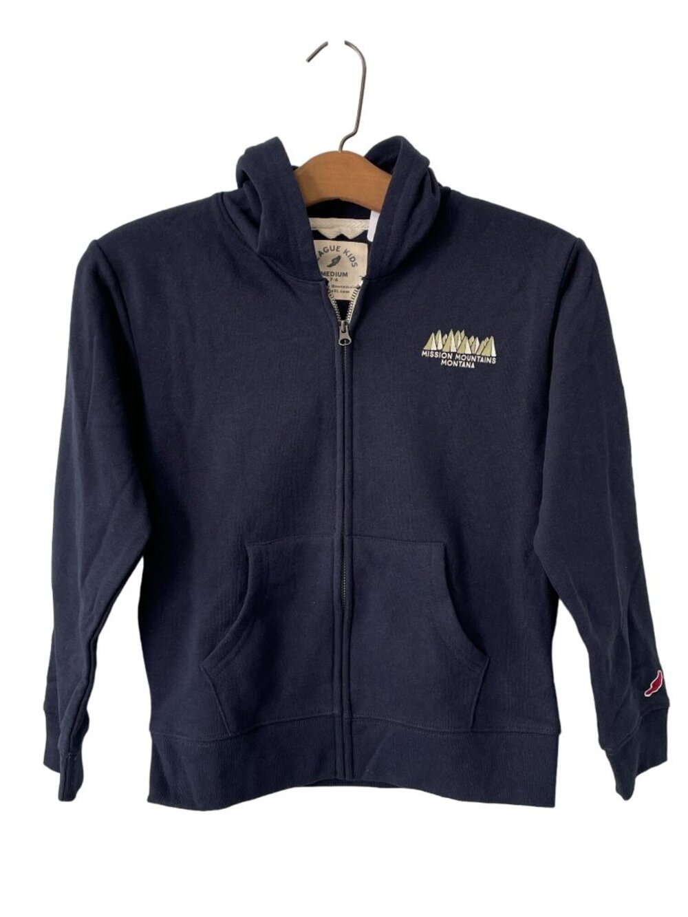 League 91 Hoodie Medium Mission Mountains Montana Full Zip Kids Navy Blue NEW